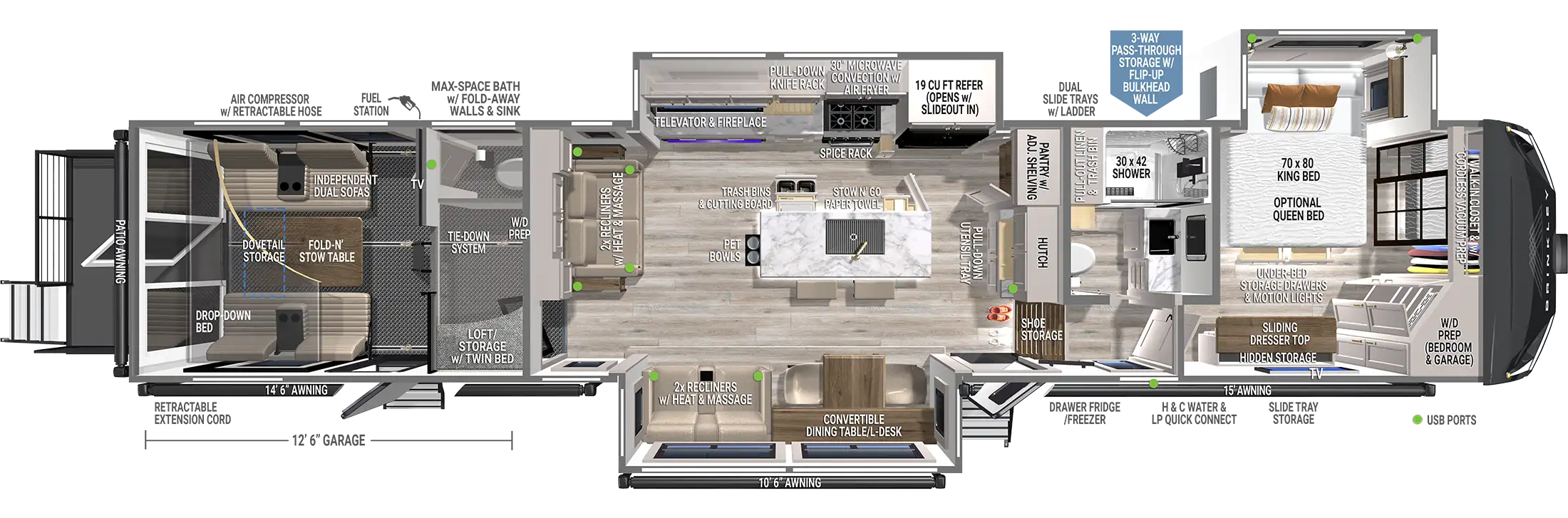 | Model G 4100 Toy Haulers 1 Luxury Fifth Wheel Layout Floorplan