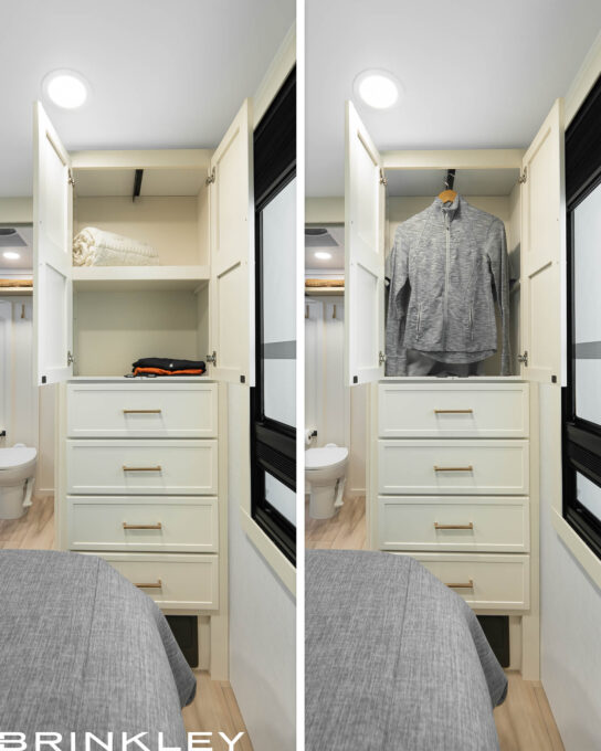 | Model I 294 Travel Trailers 28 Large Floor-to-Ceiling Travel Trailer RV Wardrobe for families and long road trips RVing.