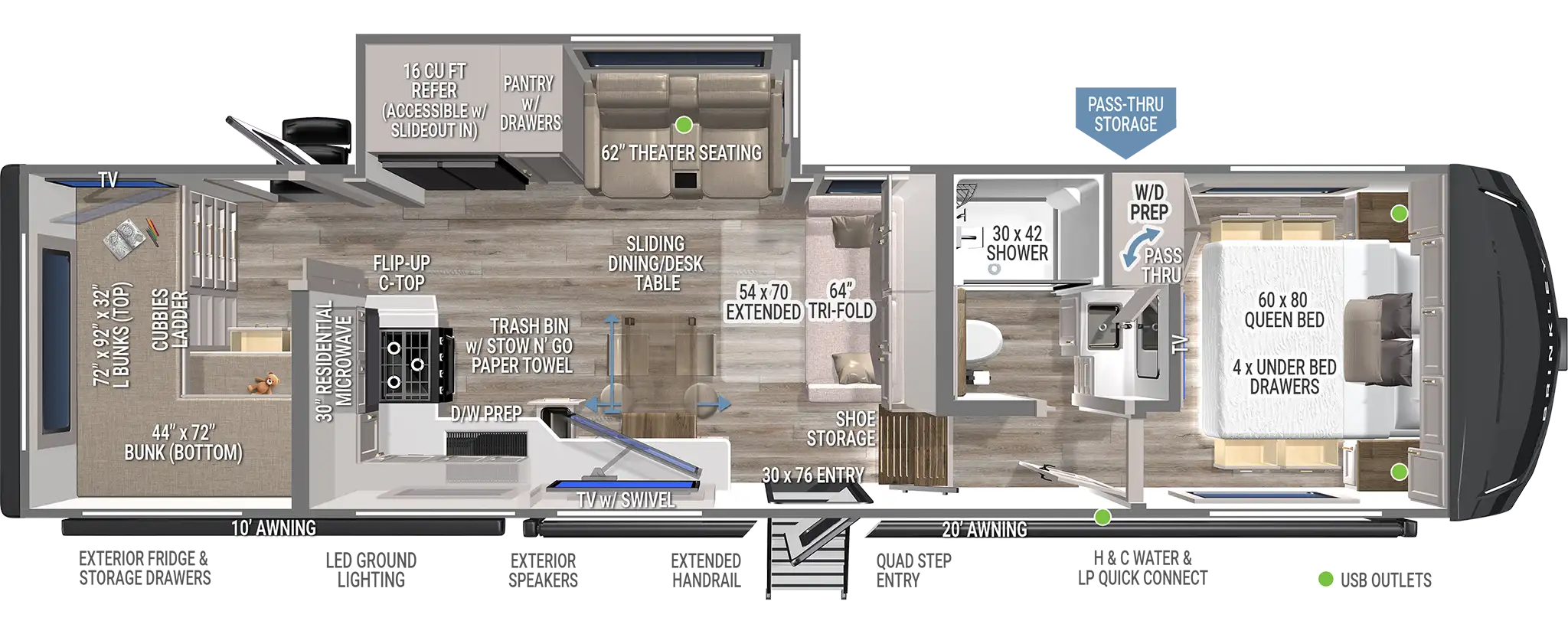 | Model Z 2810 Fifth Wheels 1 Model Z 2810 Bunkhouse Fifth Wheel Floorplan Layout