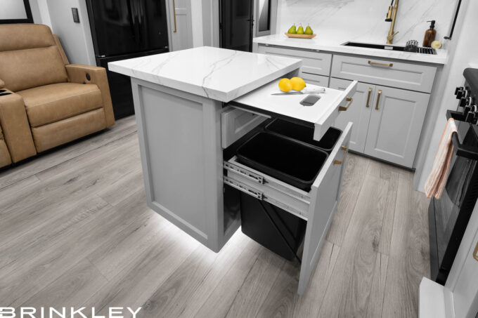 | Model G 3520 Toy Haulers 37 Model G 4120 Fifth Wheels Kitchen Trash Bins Cutting Board 2026 Brinkley RV 5375